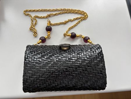 Vintage RODO Tasche schwarz in Flechtoptik mit Goldkette