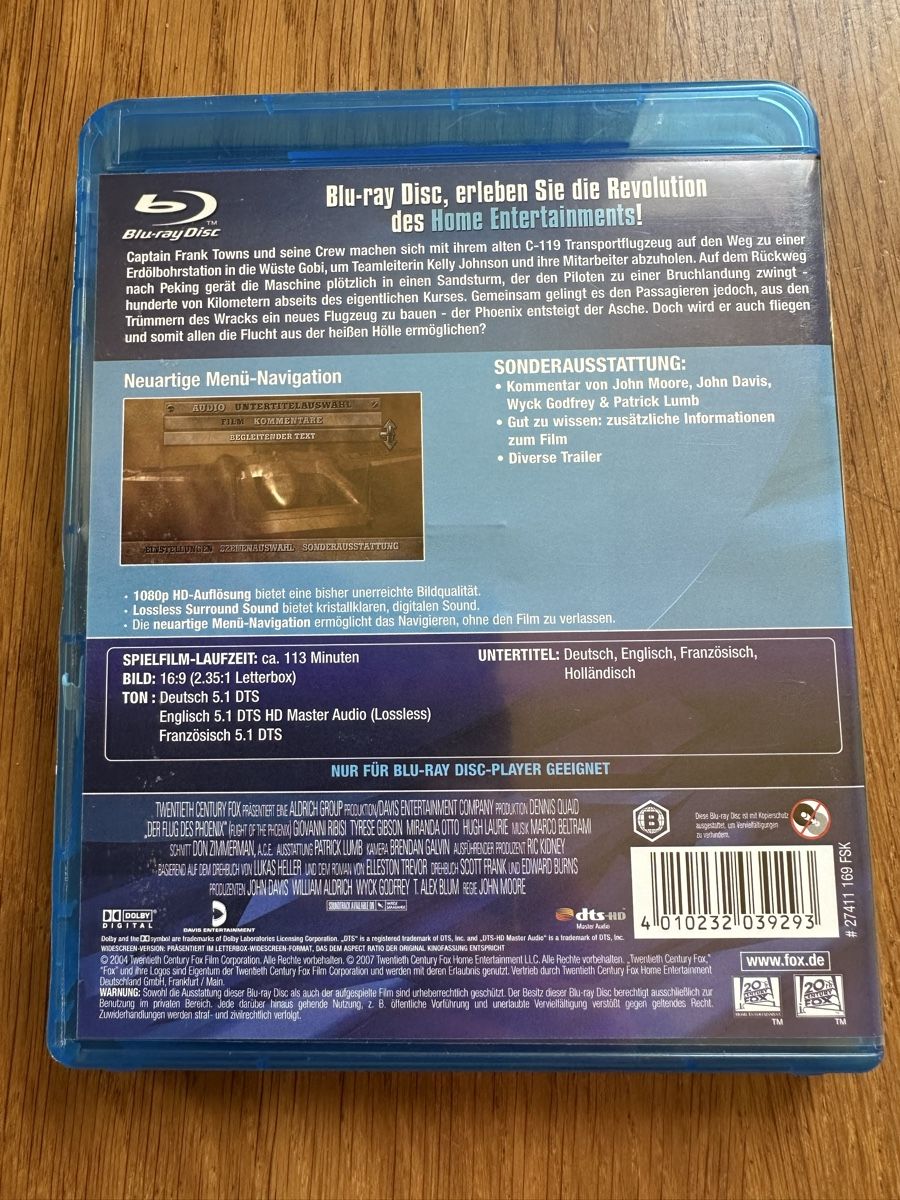 Tutti i DVDs: Der Flug des Phoenix Dennis Quaid Bluray – Usato da Benken ZH venduto da Audi-erich 1