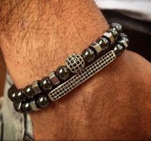 ARMBAND ELEGANT 2ER SET UNISEX HÄMATIT STEIN PERLEN FLEXIBEL