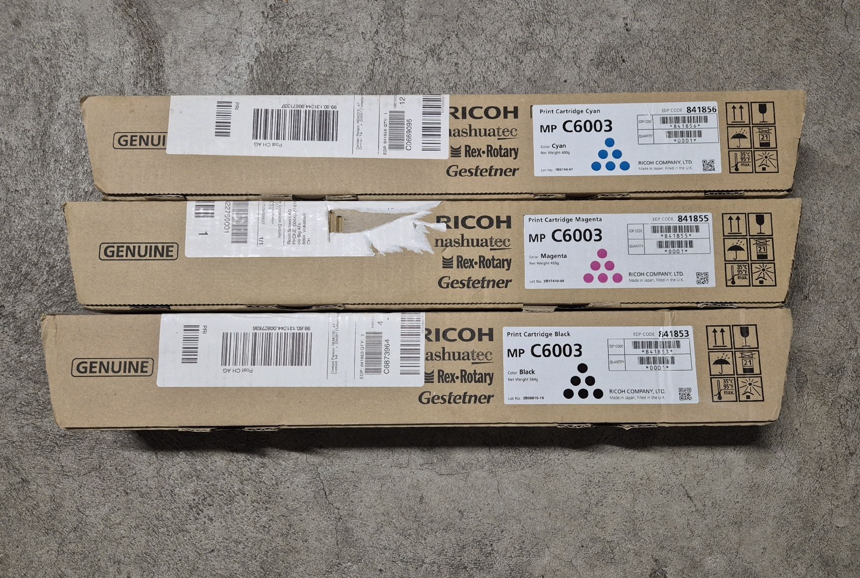 Ricoh Cartucce per stampanti & toner: Ricoh - Tonerkartuschen MP C6003 – Nuovo e nell'imballaggio originale da Oetwil am See venduto da Janina5