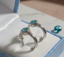 Elegante J-Hoop (halbe Creole) Silber 925 mit Aquamarin- NEU