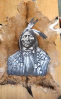 Bild auf Fell Indianerhäuptling mit Federschmuck handgema...