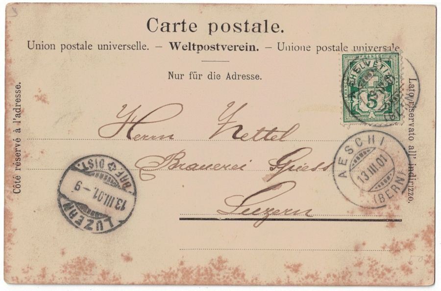Cartoline postali: Aeschi, Teilansicht, gelaufen 1901 – Usato da Frauenfeld venduto da POML 1