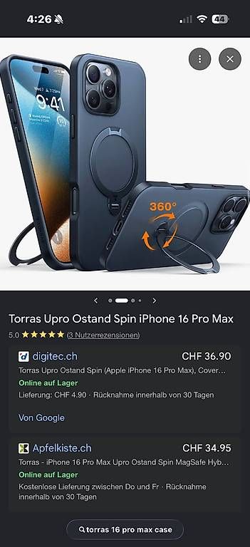 Telefoni: TORRAS MagSafe Hülle iPhone 16 Pro Max mit Standring – Usato da Zürich venduto da Billybald_Baldalt 1