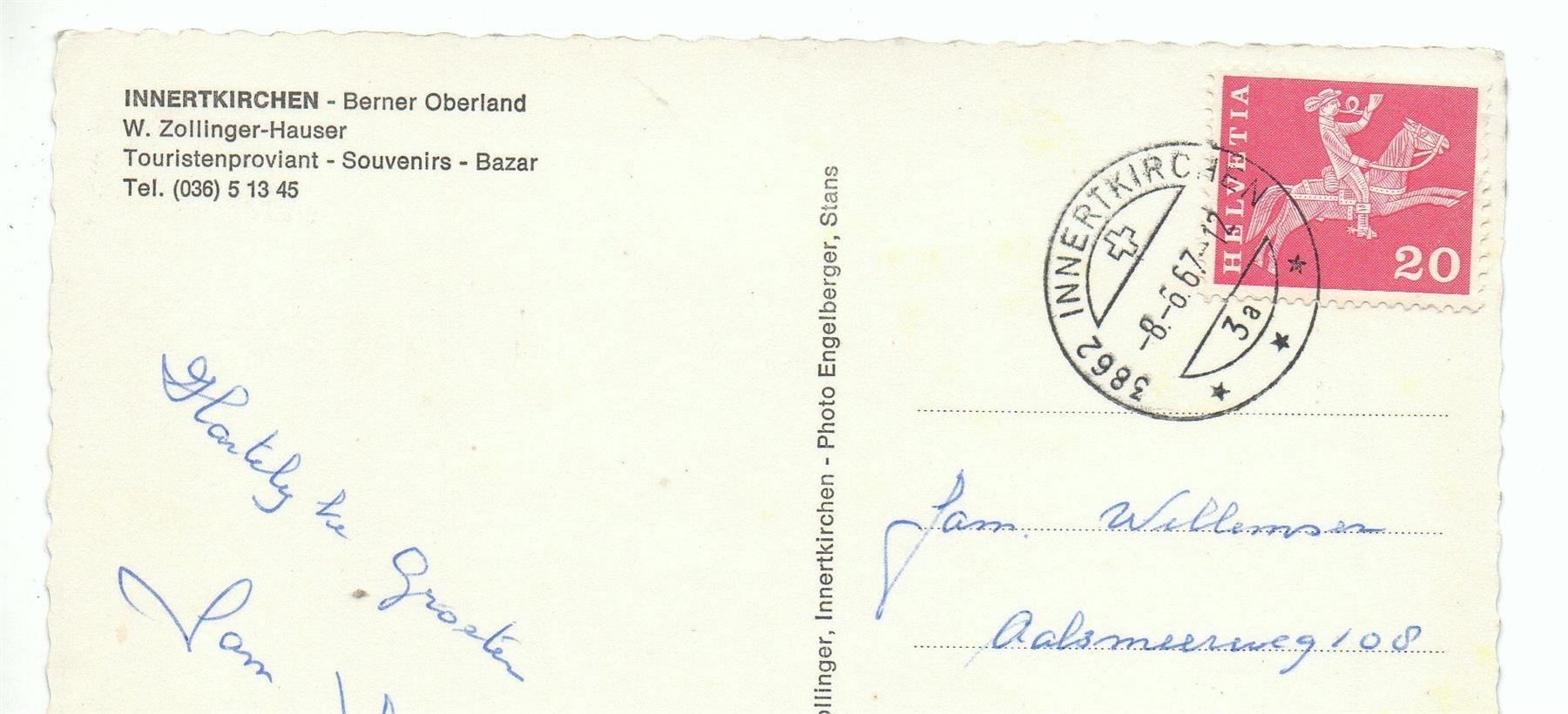 Ansichtskarten: INNERTKIRCHEN Souvenirs Bazar, Postauto – Gebraucht aus Jona von philajona 1