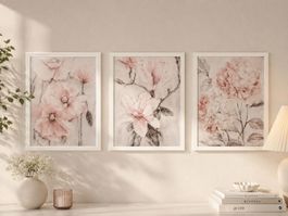 3er Set Wandbilder Blumen in zart rosa