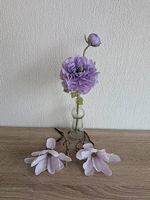 Deko Set, 7-teilig, Blumen, Vasen und Decke in Farbe Flieder