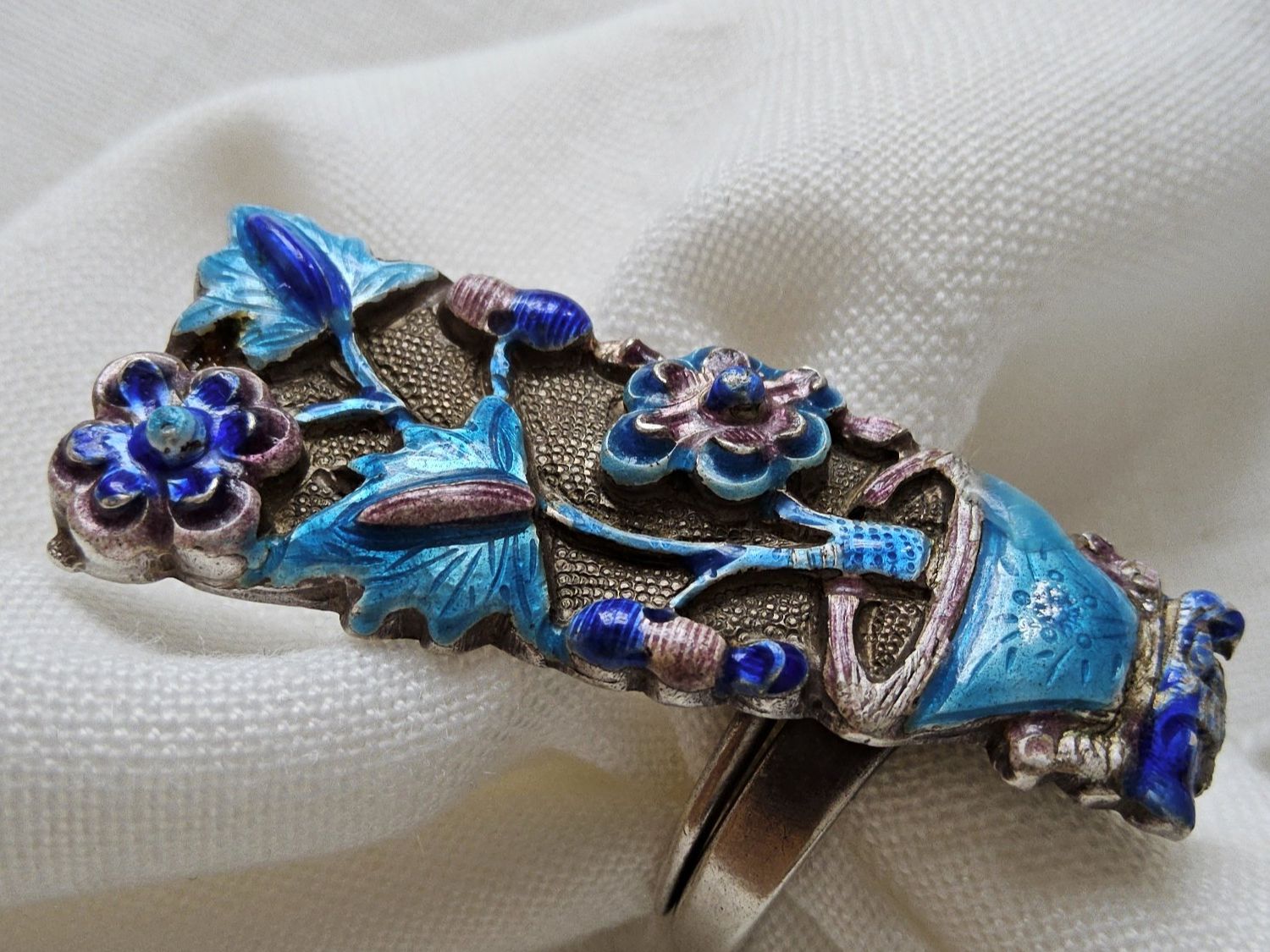 Anelli: Antiker spektakulärer Email Silber Ring, China, ca 1920 – Usato da Zürich venduto da SciTec 1