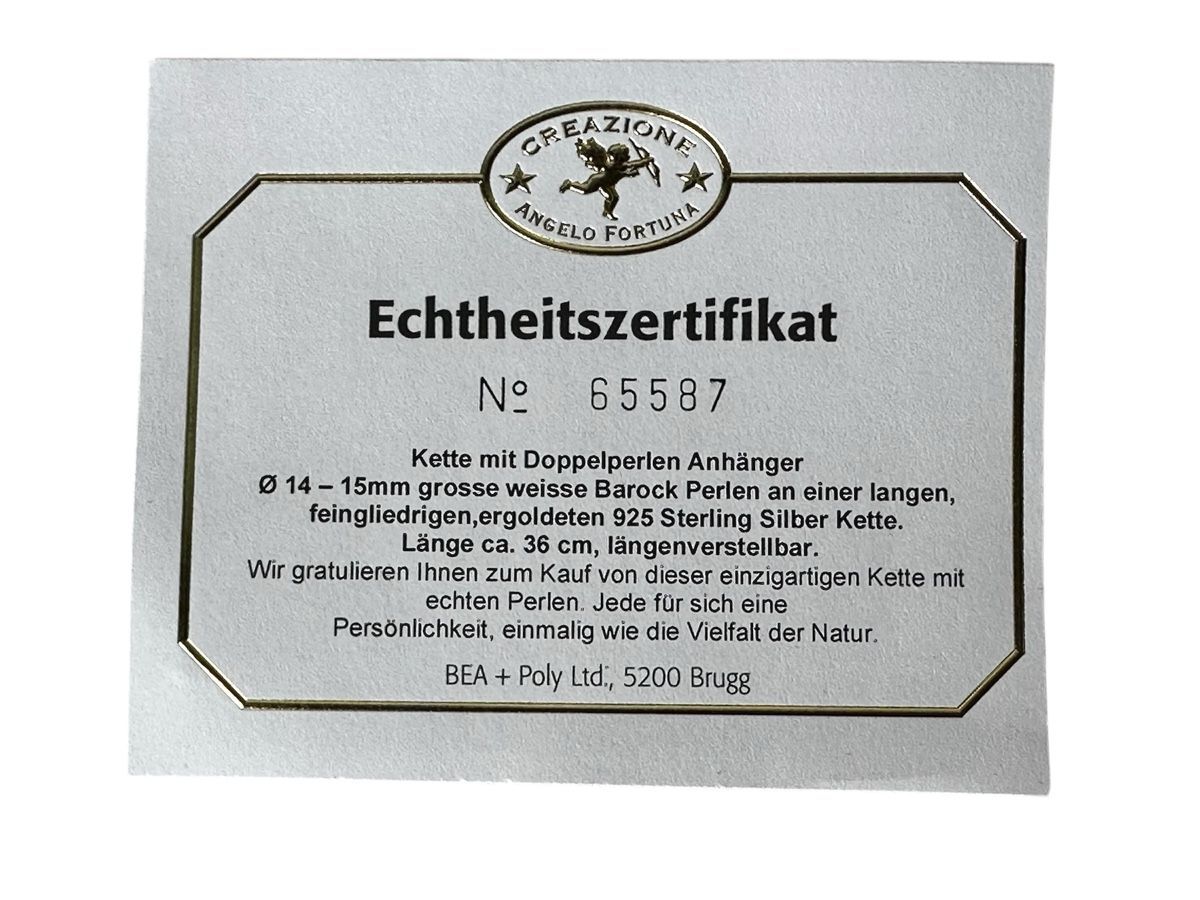 Perlen (unechte): Elegante Perlenkette mit Doppel-Barockperlen Anhänger – Neu und originalverpackt aus Meikirch von Konkursverwertung 2