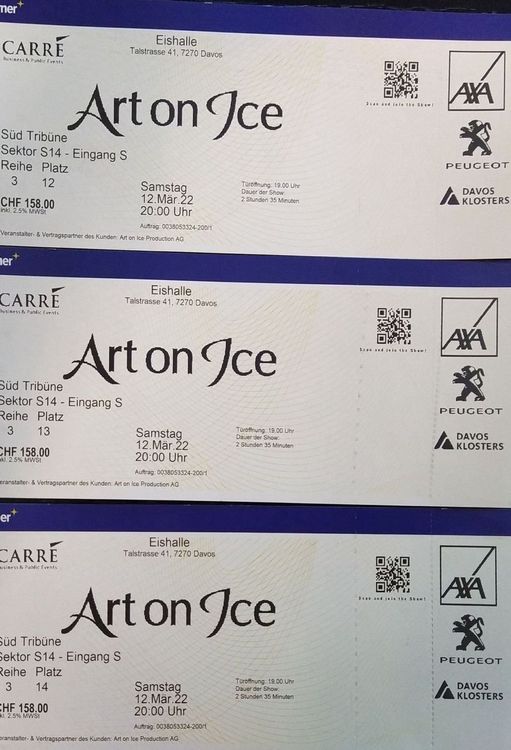 3 Tickets für Art on Ice 2023 11.02.2023, Eishalle Davos Kaufen auf