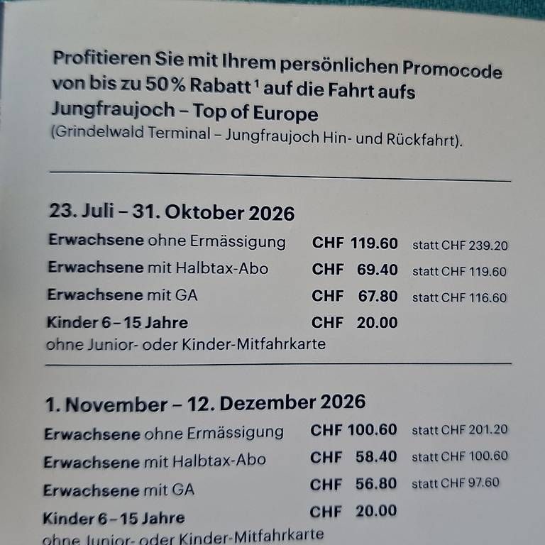 Buoni: Jungfraujoch - Ersparnis bis CHF 480! – Usato da Solothurn venduto da Didi38 1