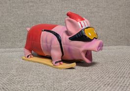 Süsses Deko-Schwein das quietscht mit Skihelm & Brille,