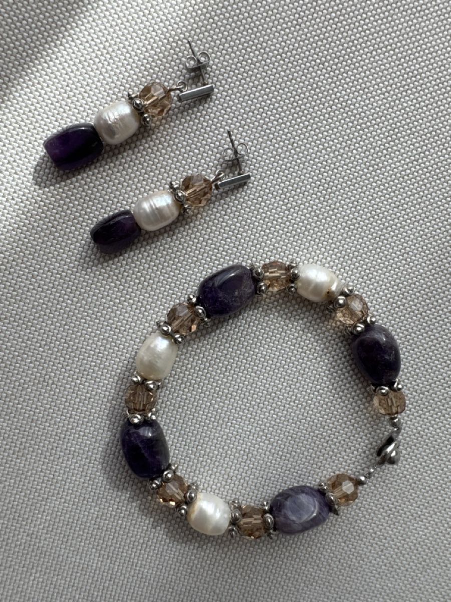 Bracciali & Braccialetti: Set: Amethyst /Perlen Armband & Ohrringe, Handgefertigt – Usato da HORGEN venduto da vladibarca10