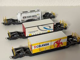 Bemo H0m RhB 3erSet Containerwagen Calanda Gfeller Fischer