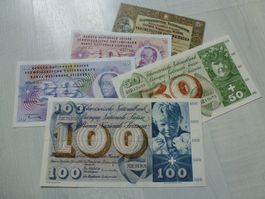 Schweiz ++ Lot von 5 Banknoten ab 1949