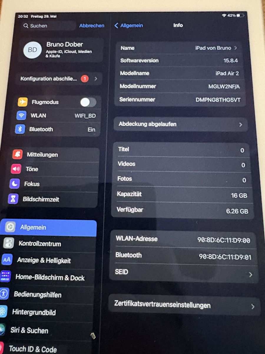 Apple Tablet PC: iPad Air2, 16 GB, A1566 – Usato da Hombrechtikon venduto da Bruenel 2