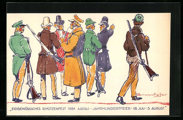 Cartoline postali: Litho Aarau, Eidgenössisches Schützenf – Usato da Berlin venduto da bartko-reher
