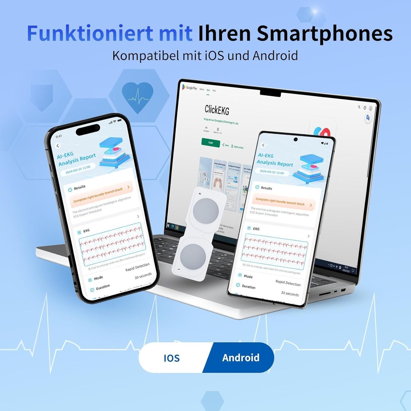 Attrezzature mediche: Mobiles EKG-Gerät mit App iOS Android Herzfrequenzmesser – Nuovo e nell'imballaggio originale da Suhr venduto da SchnapperCH 4