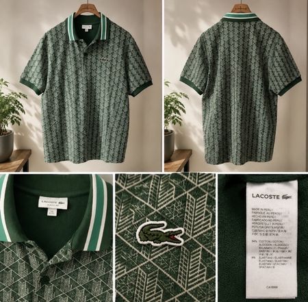 Lacoste Polo Shirt patterned green size XXL like new