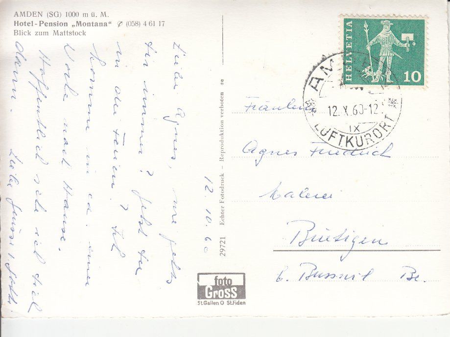 Cartoline postali: Amden Montana, 1960 – Usato da Bürglen TG venduto da StampGraf 1