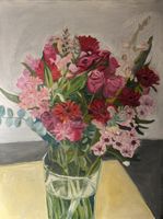 Acrgemälde Blumenstrauss mit Rosen  in Vase Unika