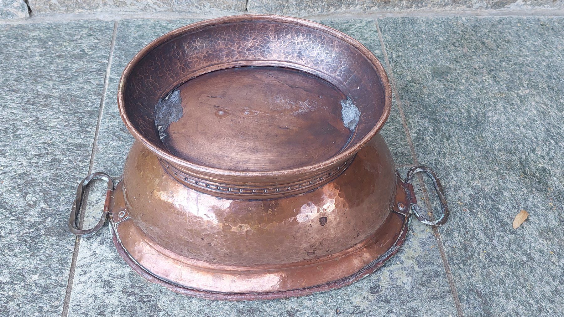 Pentole: Antiker Kupfertopf, Kupferkessel, ca. 36 cm breit – Usato da Muri b. Bern venduto da Spassholz 5