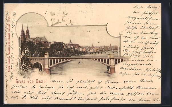 Cartoline postali: AK Basel, Ortsansicht mit Brücke, 1899 – Usato da Berlin venduto da bartko-reher
