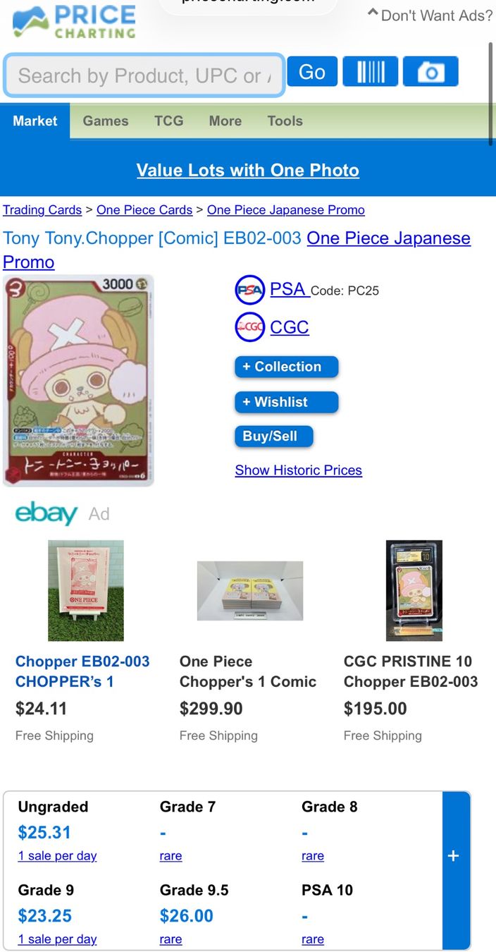 Bandai Carte collezionabili: Tony Tony Chopper EB02-003 Comic - SG 10 - Gem Mint - JP – Nuovo (secondo la descrizione) da Chêne-Bougeries venduto da Auction-Genevensis 2