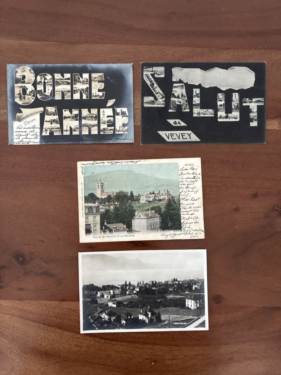Cartoline postali: 9 Ansichtskarten Schweiz von Vevey VD – Usato da Oftringen venduto da Cla.vD.74