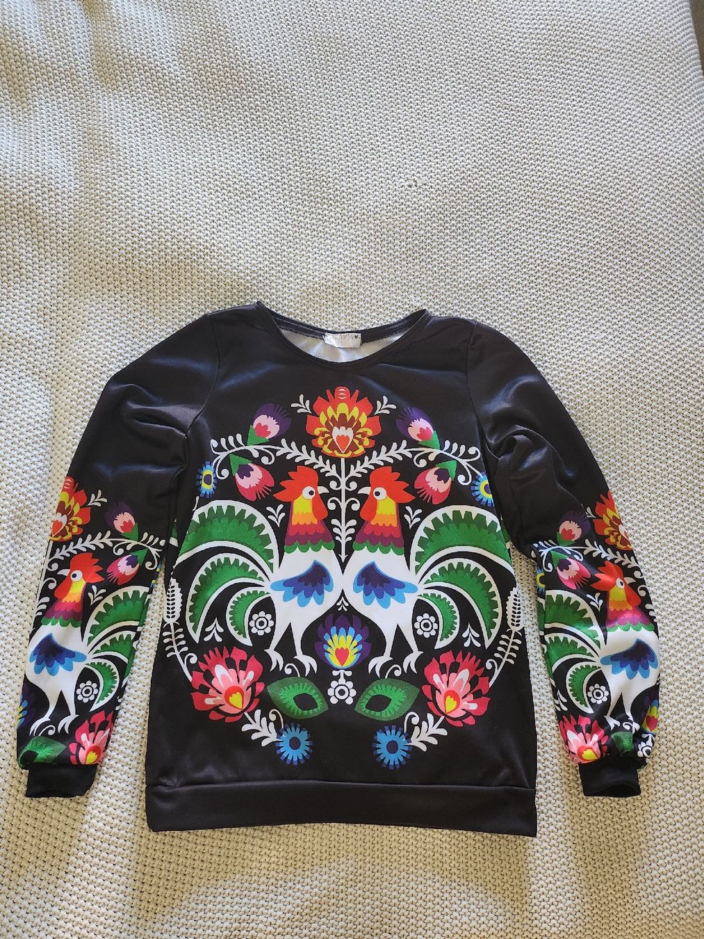 Maglioni & Felpe: Pullover schwarz mit Blumenmuster folklore Hahn Motiv Grösse – Usato da Schlieren venduto da wik_69lh