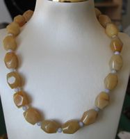 NEU: AVENTURIN gelb mit Chalcedon Kette Collier Schmuck