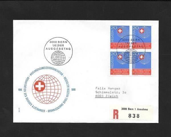 Tutti i francobolli: R-FDC Nr. 442 Viererblock ET Bern 1.6.1966 – Nuovo (secondo la descrizione) da Olten venduto da clotaldi