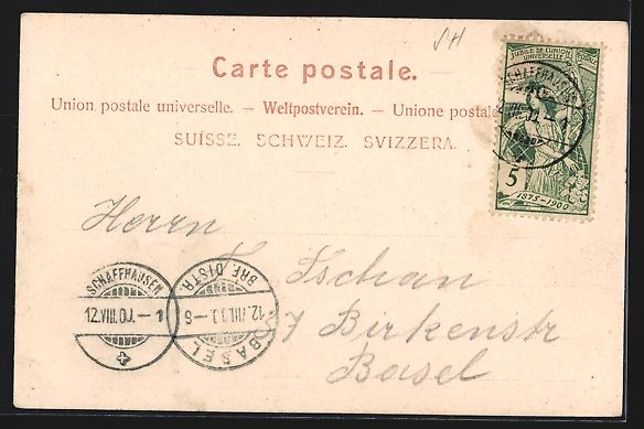 Cartoline postali: Schaffhausen, Gesamtansicht mit Umgebung – Usato da Berlin venduto da bartko-reher 1