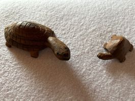 Holz Schildkröten, 2 Stk., Deko, Handarbeit, Vintage