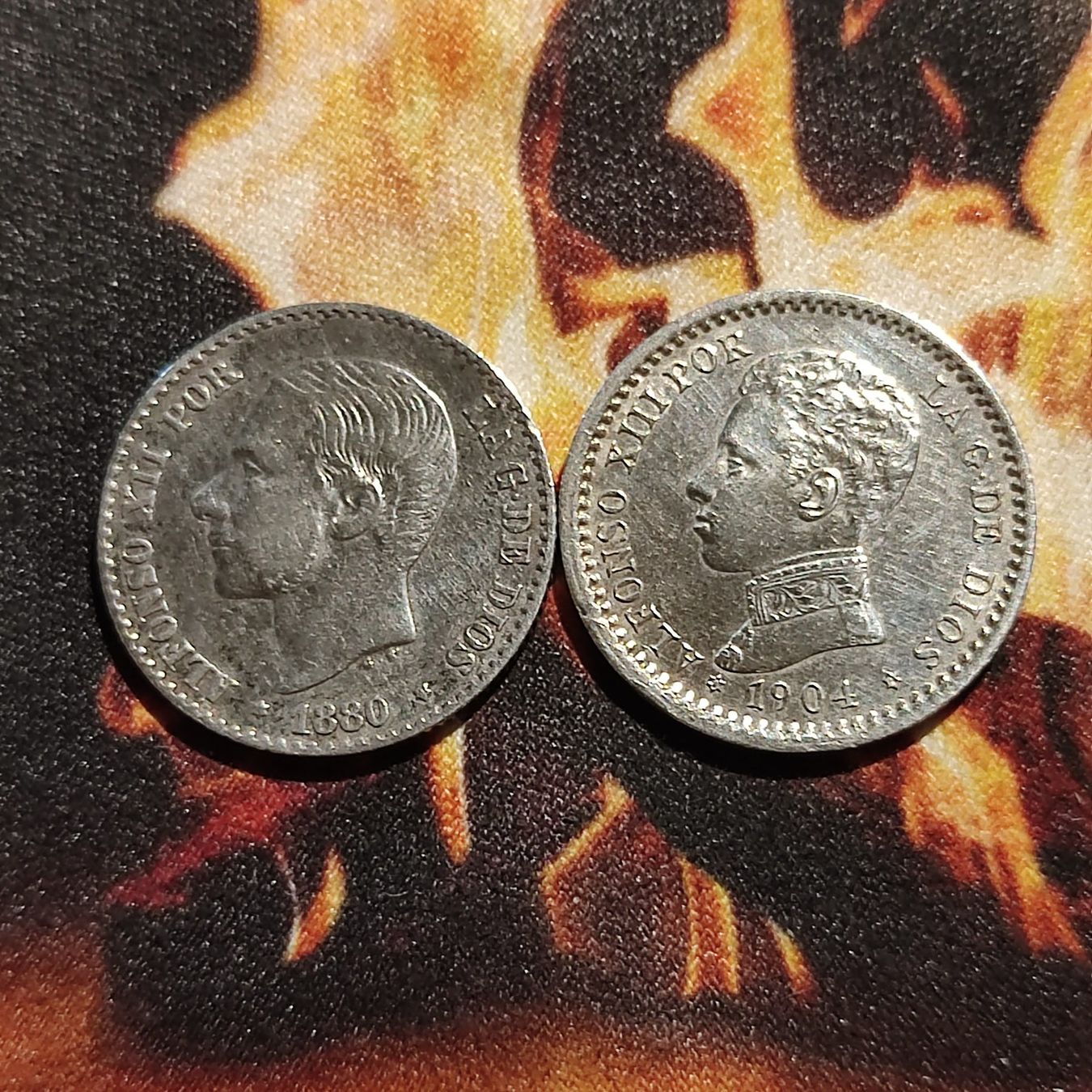 Alle Münzen: 50 Centavos 1880, 1904, Silber, Spanien – Gebraucht aus Rieden SG von res1291 2