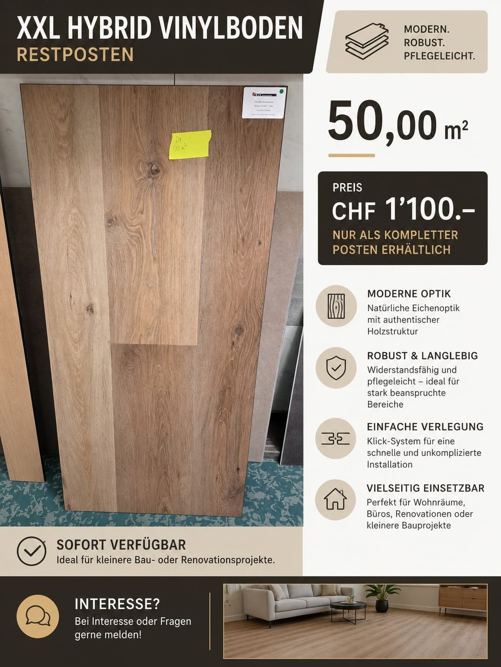 Bodenbeläge: Vinyl restposte – Neu und originalverpackt aus Rothrist von swiss-laminat