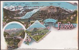 URI, ca.1890 LITHO Furka mit Ansicht auf Postkutsche !