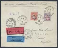 Flugpost Schweiz 1929 Montluçon Genf Zürich Luftpost