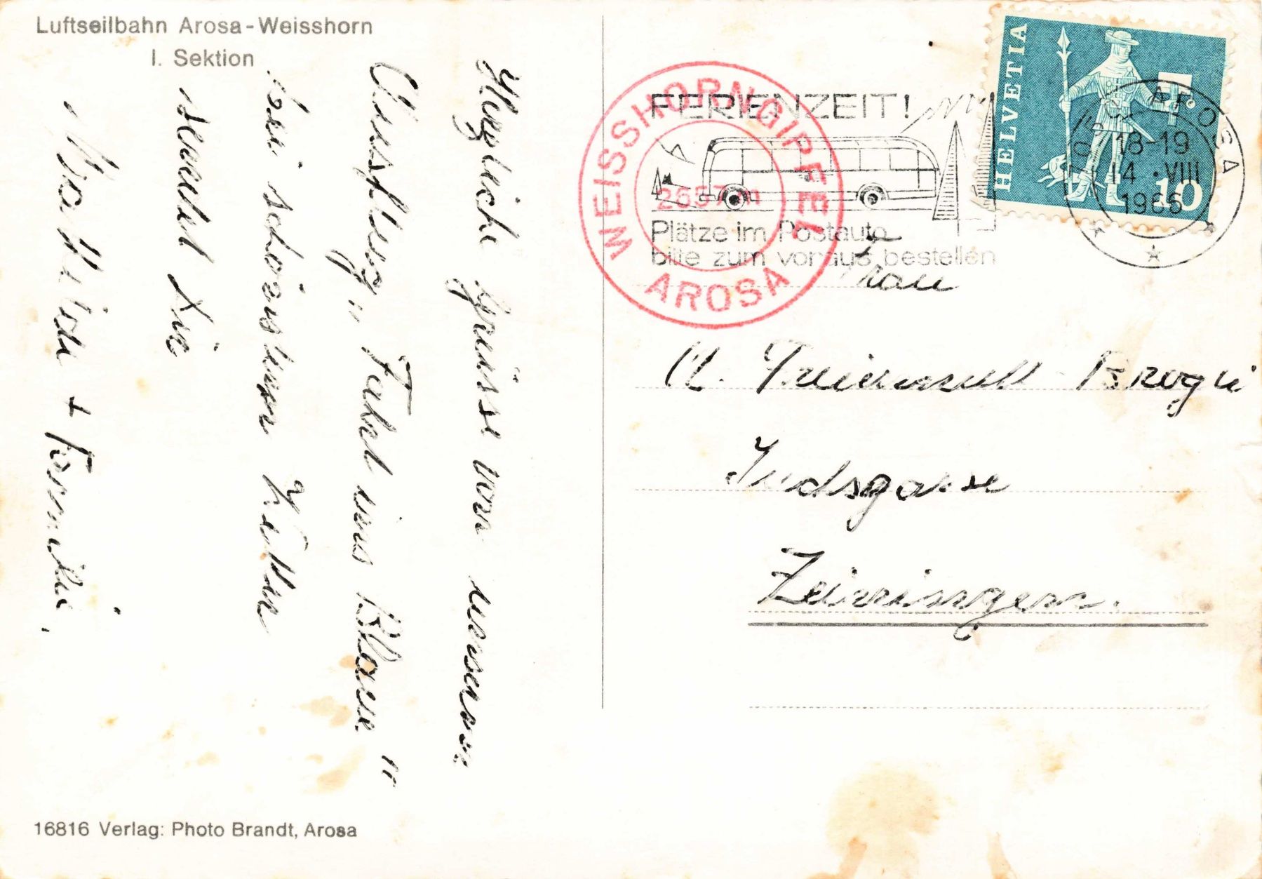 Cartoline postali: Luftseilbahn Arosa weeisshorn G – Usato da Biasca venduto da Blenio71 1