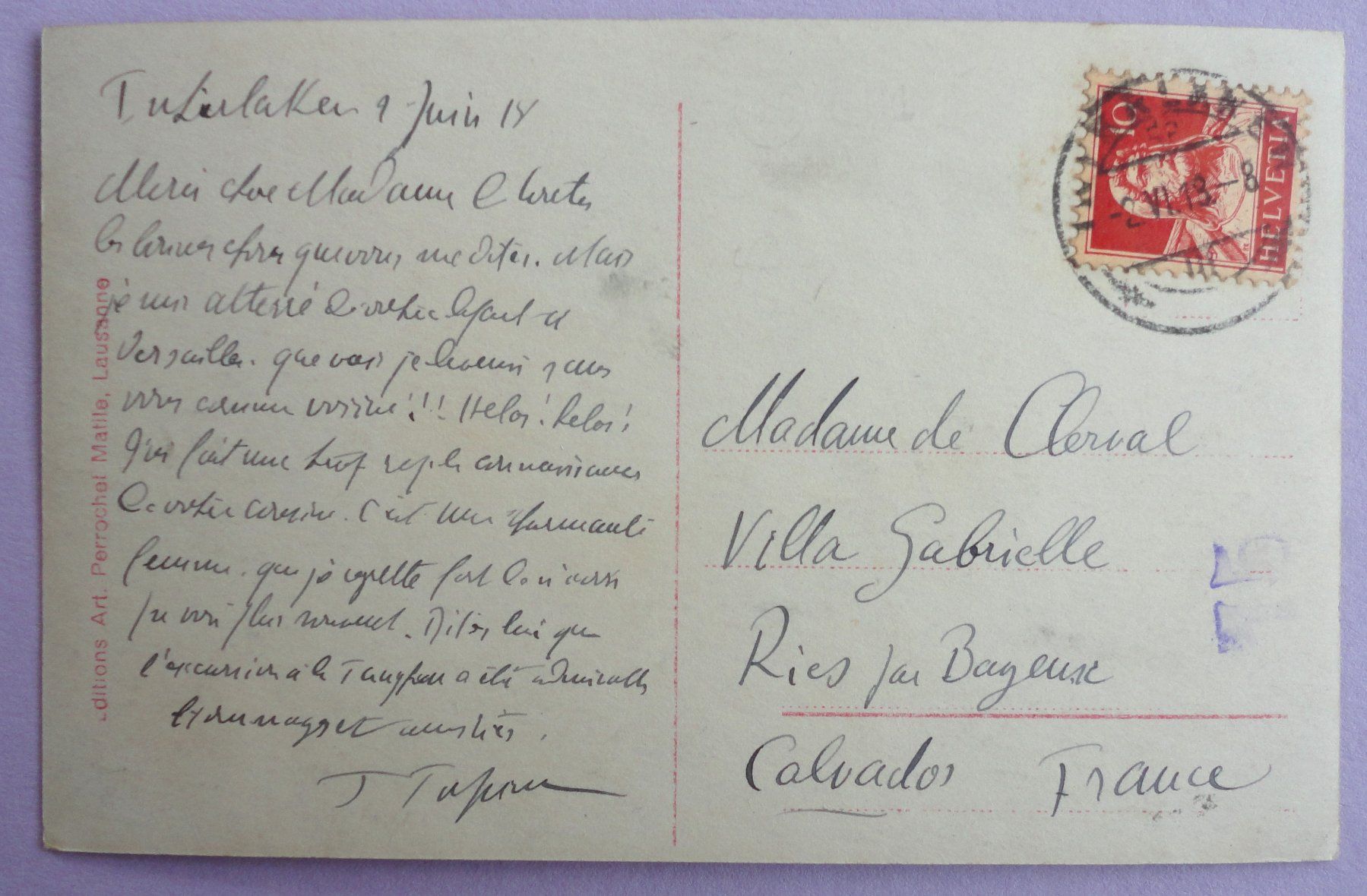 Cartoline postali: Interlaken mit Jungfrau – Usato da Fétigny venduto da Billy2miny 1