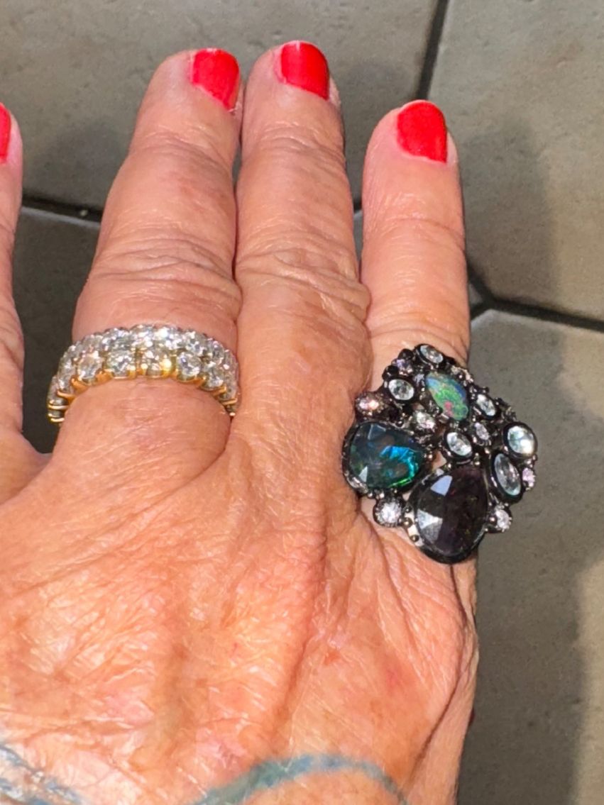 Llan Valls Joies Anelli: Black Opals Blue Topazes Rhodium SS925 Ring – Nuovo (secondo la descrizione) da Birsfelden venduto da Brut 4