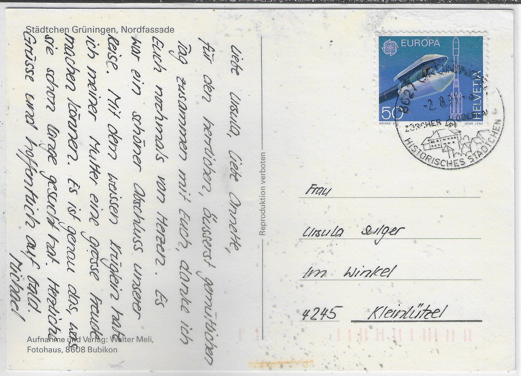 Cartoline postali: Städtchen Grüningen, Nordfassade – Usato da Ettingen venduto da Kartenplanet 1