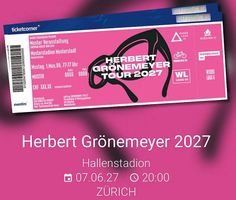 Tickets Herbert Grönemeyer ZH Montag 07.06.2027 Sitzplatz
