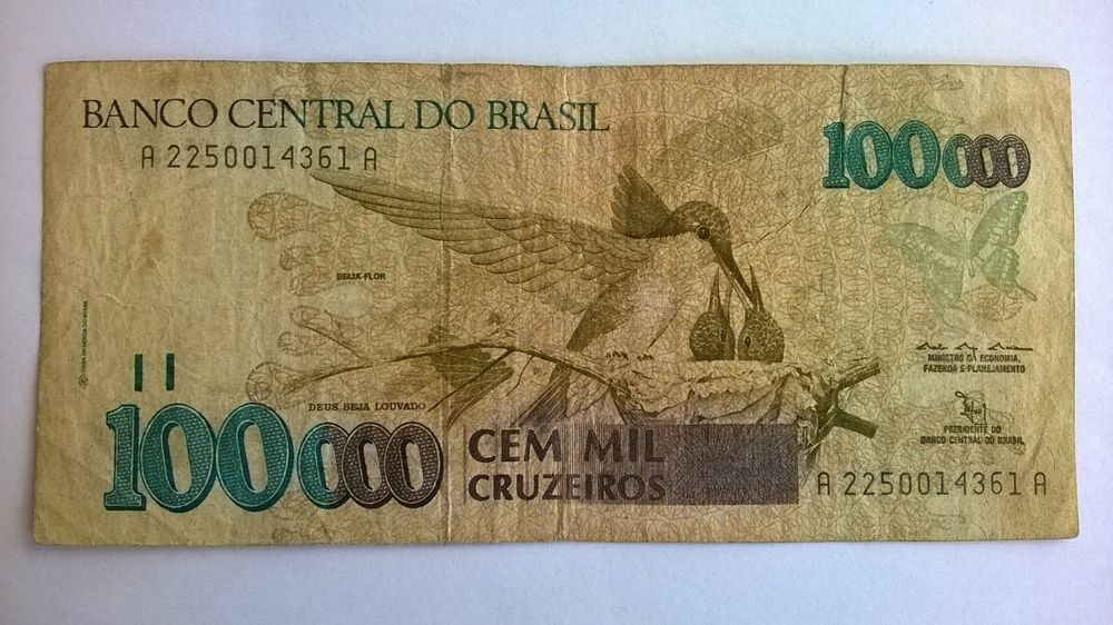 Billet banque Brésil 100.000 Cruzeiros série 1992 TBE | Kaufen auf Ricardo