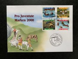 FDC Pro Juventute + Passende 4er Blöcke 2000 ET  **