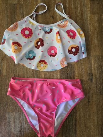 Bikini Kinder Grösse 9 - 10 Jahre Donut Muster pink/weiss