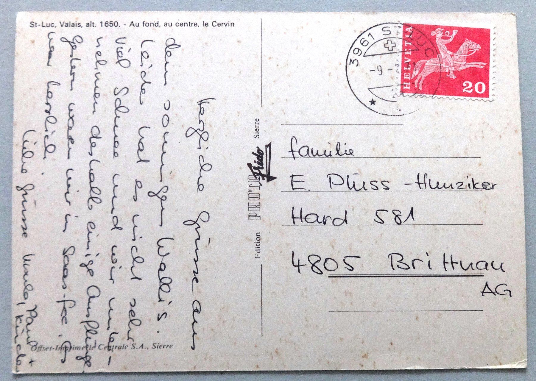 Cartoline postali: St-Luc,  Valais, alt. 1650 m – Usato da Fétigny venduto da Billy2miny 1