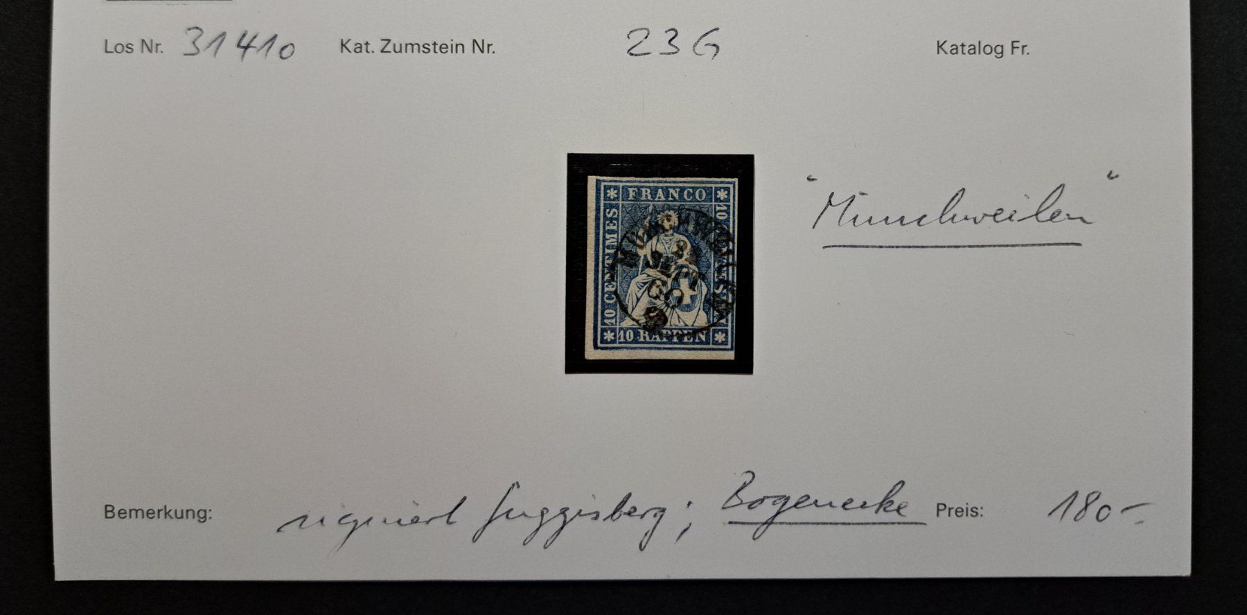 Tutti i francobolli: Luxus Strubel 23G Bogenecke mit Vollstempel Münchweilen – Usato da Unterägeri venduto da PhilatelieStudiger 1