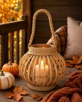 Rattan Laterne mit Glas – Hochwertige Boho Herbst Deko