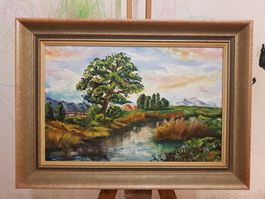 Ölgemälde (1946) – Signiert RK – Zürcher Landschaft